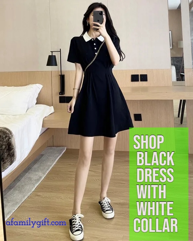 shop black dress with white collar